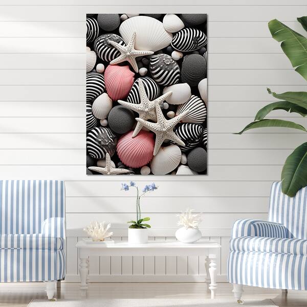 Designart "Grey Pink Seashell On The Beach" Coastal Beach Sand Wall Art
